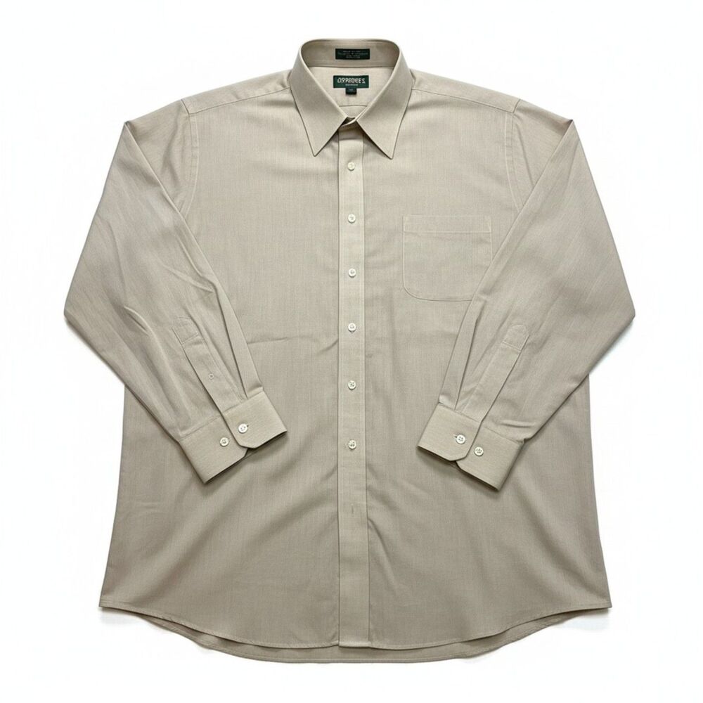 Cambridge Classics Button Down Shirt Mens 18 34/35 Beige Long Sleeve End on End